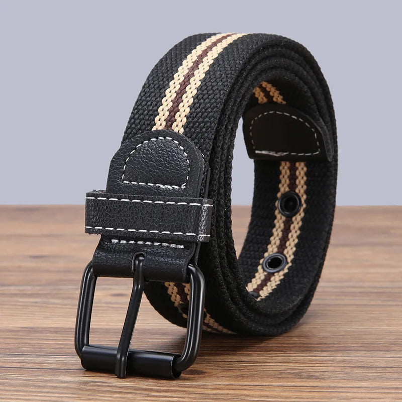 Fashion Perforated Knitted Canvas Belt for Men Jeans Clothing Accessories Sports Military Tactical Mens Belts for Student 2024