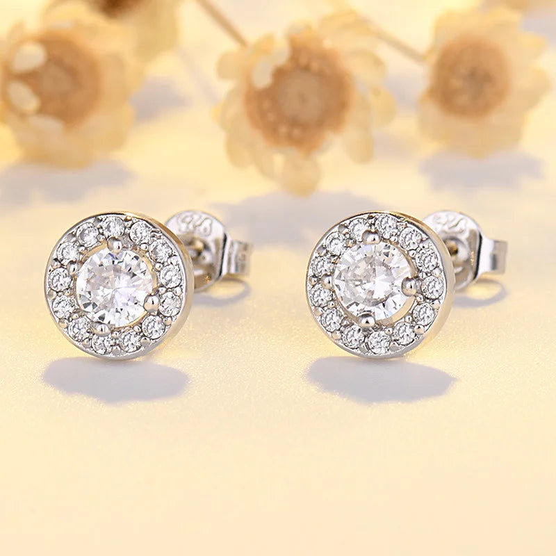 925 Sterling Silver Stud Earrings Zircon High Quality For Women's Wedding Fine Jewelry Accessories Gift