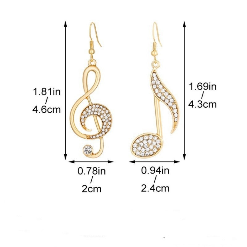 Exquisito diseño de símbolo musical dorado, pendientes de mujer con diamantes de imitación brillantes, regalo para entusiastas de la música navideña