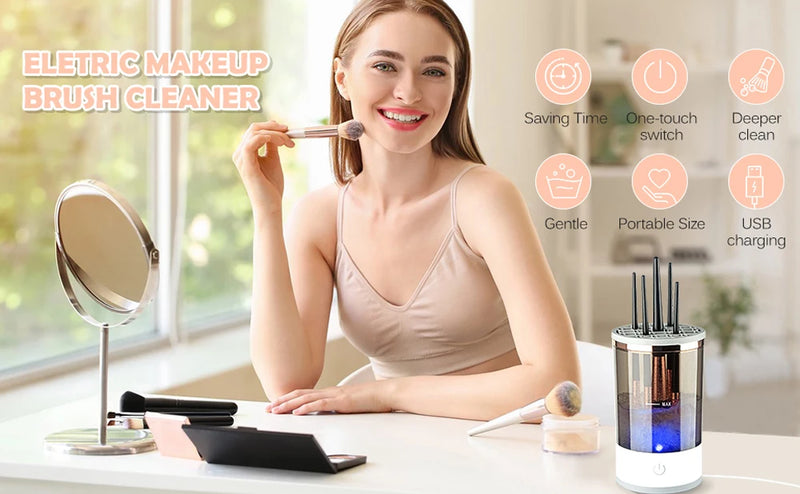 Makeup Brush Cleaner Machine Electric Makeup Brush Cleaner Automatic Makeup Brush Cleaner with Brush Cleaning Mat