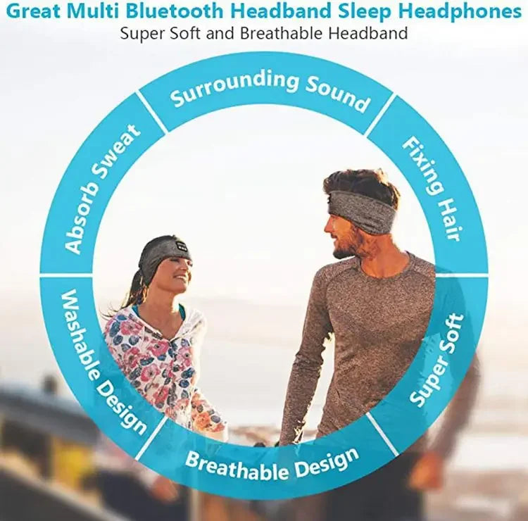 Bluetooth Sleeping Headphones Sports Headband Thin Soft Elastic Comfortable Wireless Music Earphones Eye Mask for Side Sleeper