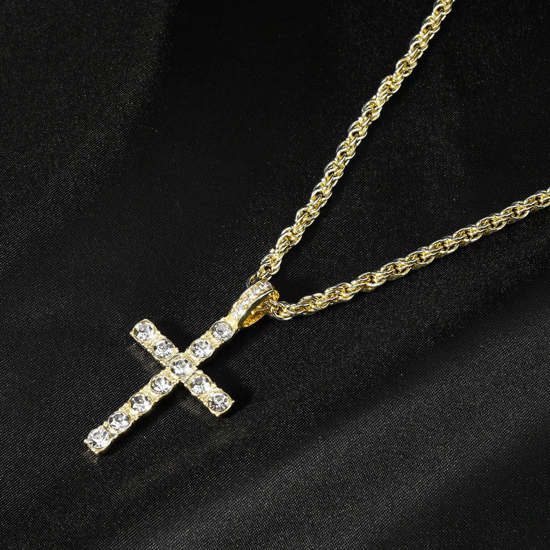 Men Women Hip Hop Cross Pendant Necklace Strap Men 4mm Zircon Tennis Chain Iced Sparkling Necklace Punk Jewelry Fashion Gift