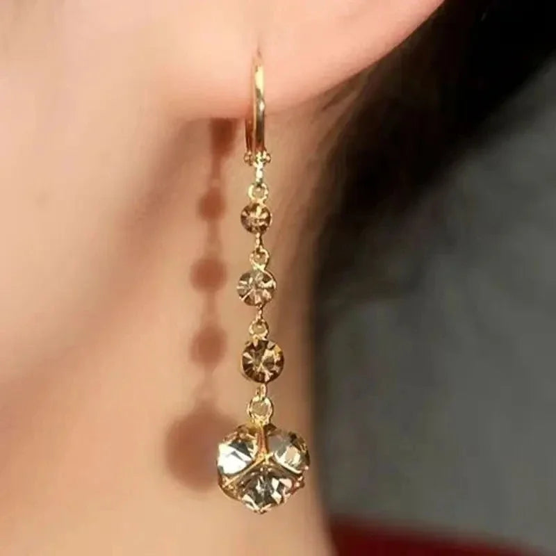 Pendientes elegantes y modernos con borlas de circonita y bola de diamantes de imitación marrones para mujer, accesorios de uso diario, regalos de joyería para fiestas