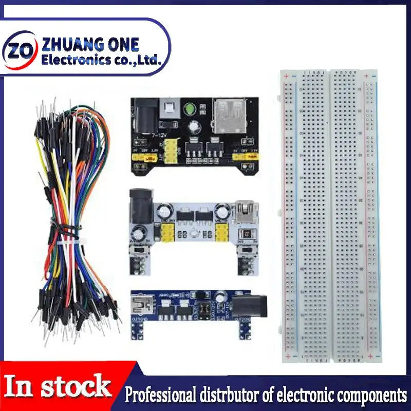 Módulo de alimentación de placa de pruebas MB102 de 3,3 V/5 V + 65 cables puente + prototipo de placa de pruebas MB-102 de 830 puntos para kit Arduino