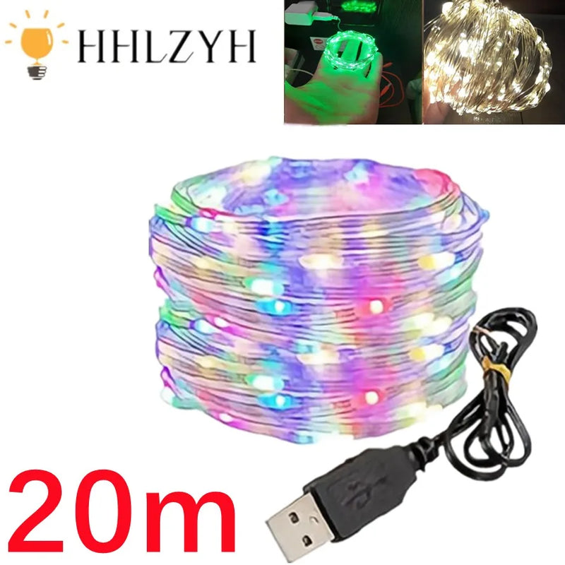 Guirnalda de luces LED USB de 1 m, 10 m o 20 m con alambre de cobre y plata, resistente al agua, para decoración de fiestas de bodas y Navidad