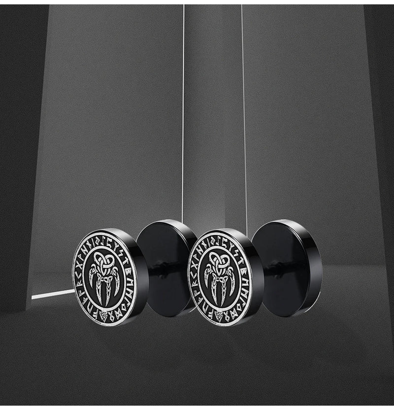 Gothic Norse Viking Runes Stud Earrings for Men Boys Rock Punk Stainless Steel Wolf Head Compass Celtic Knot Black Earrings