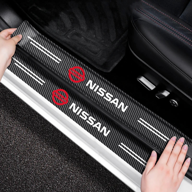 4pcs Car Door Plate Carbon Fiber Threshold Protector Sticker Decals For Nissan Qashqai Tiida j10 j11 2019 Auto Accessories