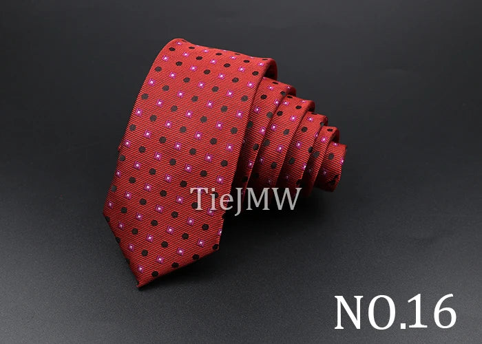 Men's Classic Skinny Stripe Necktie Red Navy Blue Ties Jacquard Woven Solid Plaid Dots Tie Daily Wear Cravat Wedding Party Gift