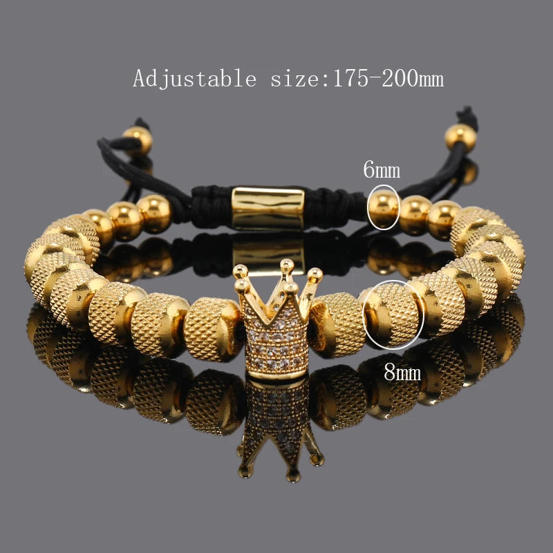 Luxury Set Crown Charms Man Bracelet Roman Stainless Steel Women Bangles Hand Jewelry Valentine's Day Gift