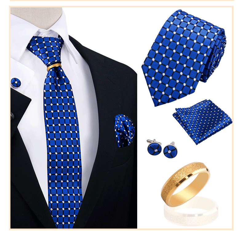 Corbatas para hombre con juego de broches y anillos, diseño de marca, corbatas, pañuelos, gemelos, regalos para bodas y fiestas, accesorios para hombre