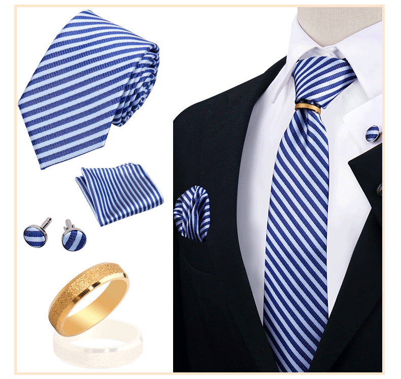 Corbatas para hombre con juego de broches y anillos, diseño de marca, corbatas, pañuelos, gemelos, regalos para bodas y fiestas, accesorios para hombre