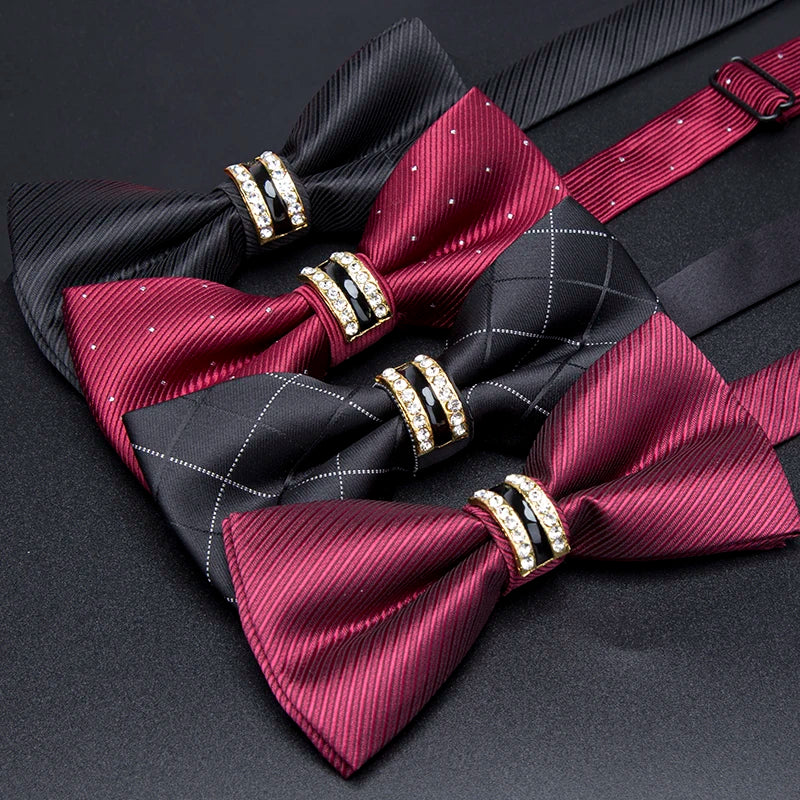 Men's Stripe Luxury Bowtie Necktie Formal Business Wedding Party Black Bow Tie Male Dress Shirt Accessories Gifts for Men Ties