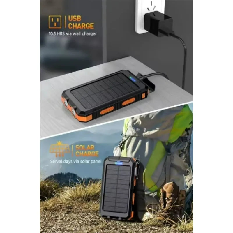 Banco de energía solar de 200000 mAh, gran capacidad, para exteriores, pesca salvaje, camping, energía móvil portátil con brújula, suministro de carga rápida