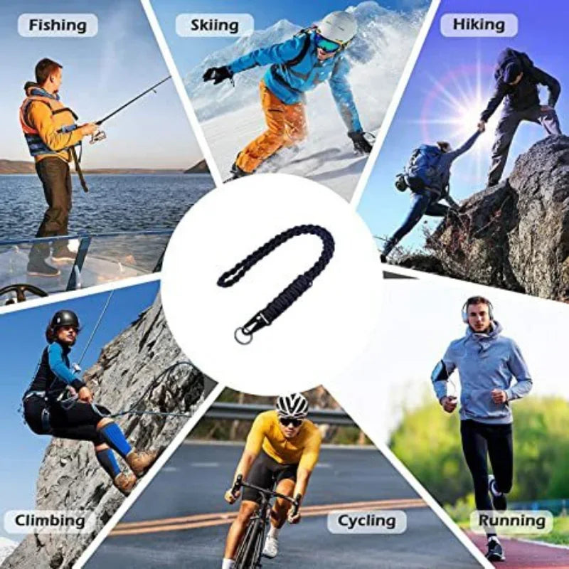 Parachute Cord DIY Braided Belt Black Steel Buckle Mobile Phone Lanyard for Camping Bike Riding Field Outdoor Survival Keychain