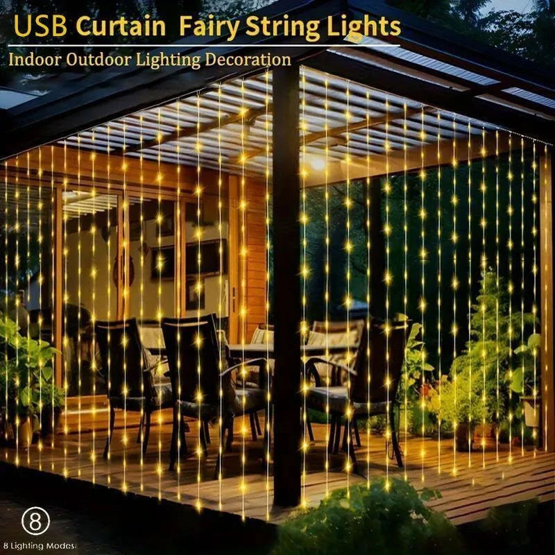 1 Pack LED Curtain Lights with USB 8 Modes Remote Control,for Wedding,Home,Party,Window,Wall,Halloween and Christmas Decorations