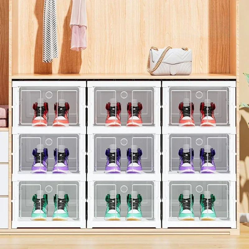 Foldable Shoe Storage Box Stackable Dustproof Transparent Living Room Sneaker Cabinet For Closet Multi Layer Cubby Shoes Rack