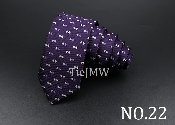 Men's Classic Skinny Stripe Necktie Red Navy Blue Ties Jacquard Woven Solid Plaid Dots Tie Daily Wear Cravat Wedding Party Gift