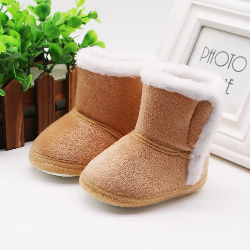 Botas cálidas para recién nacidos y niños pequeños, primeros pasos de invierno, zapatos para bebés y niños, botines de nieve de piel con suela suave, botas de nieve para niños de 0 a 18 meses