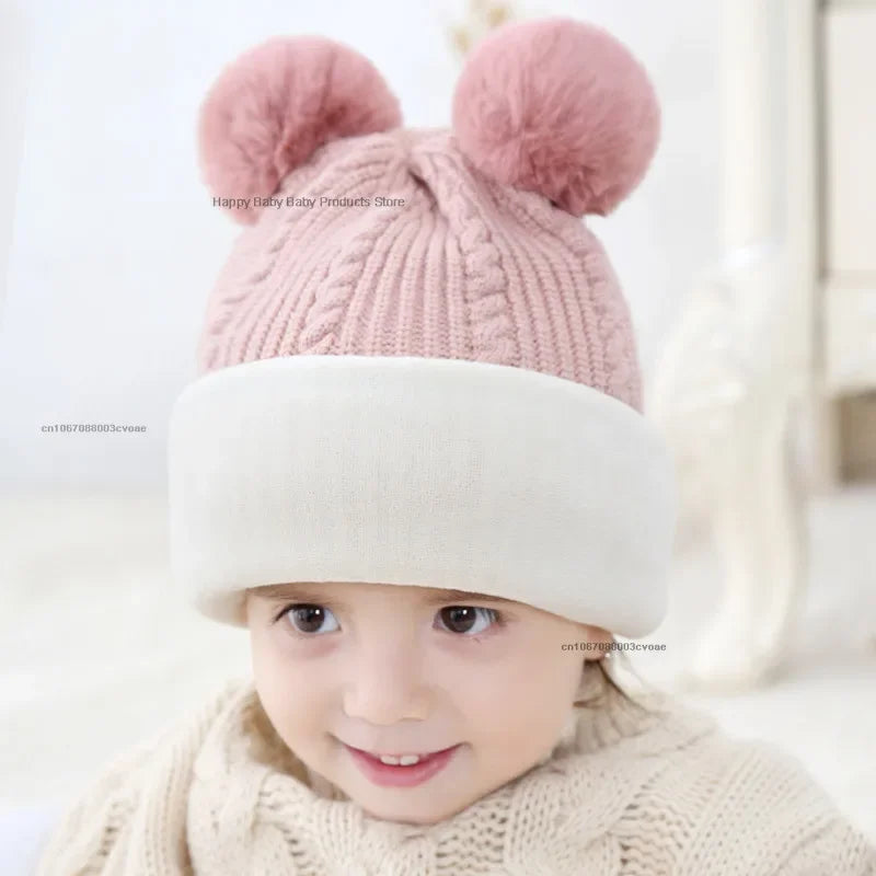 Gorro de invierno para bebé de 2 a 5 años, bufanda, gorro de punto con pompón de una pieza para niños, gorro cálido para el cuello para niñas y niños, gorros a prueba de viento, gorro para bebé