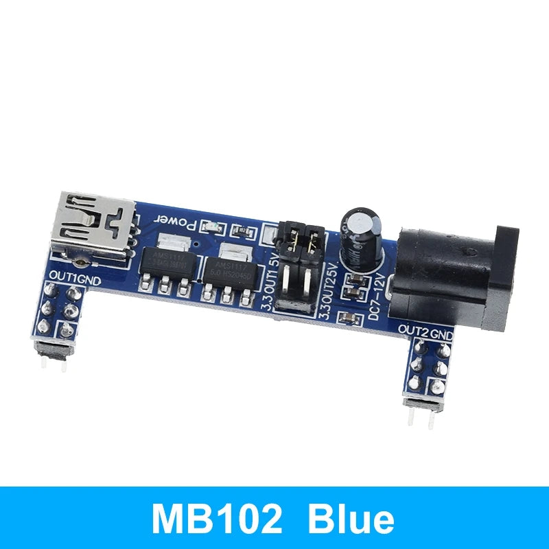 Módulo de alimentación de placa de pruebas MB102 de 3,3 V/5 V + 65 cables puente + prototipo de placa de pruebas MB-102 de 830 puntos para kit Arduino