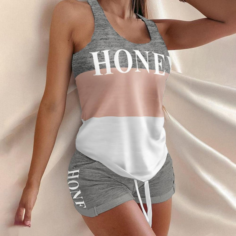 Tracksuit Pajama Sets Women Letter Design Drawstring Pajama Lounge Shorts Sets Female Summer Night Wear Suits