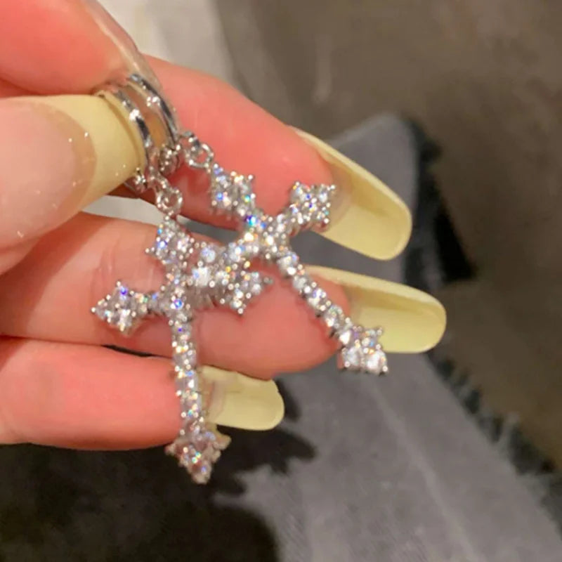 Nuevos pendientes colgantes de cruz de circonita con diamantes de imitación para mujer, pendientes de aro colgantes de moda coreana, regalos de joyería para fiestas de cumpleaños