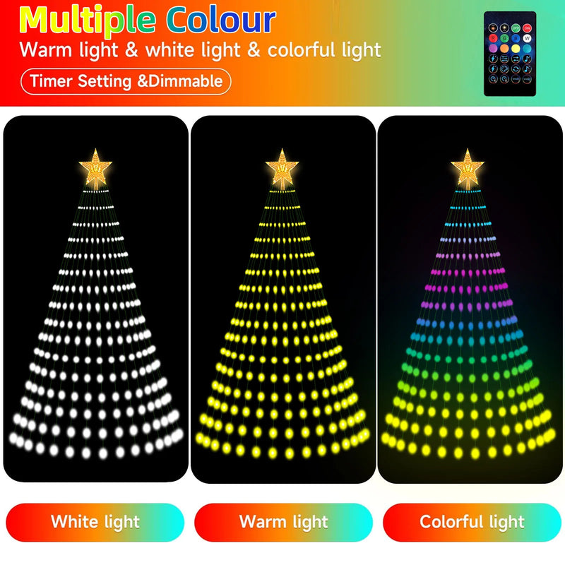 Smart RGB LED Christmas Tree Lights Fairy LED Star Strings Waterfall APP Bluetooth Yard Holiday Music Rhythm Lights RGB LED Xmas