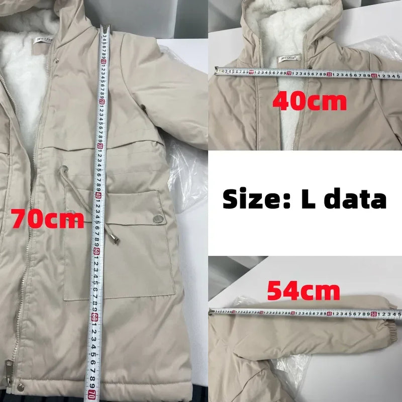 Abrigo de invierno de longitud media con capucha y forro polar para mujer, parka cálida, ropa de abrigo gruesa, chaquetas informales holgadas, gabardina, ropa de nieve, cortavientos