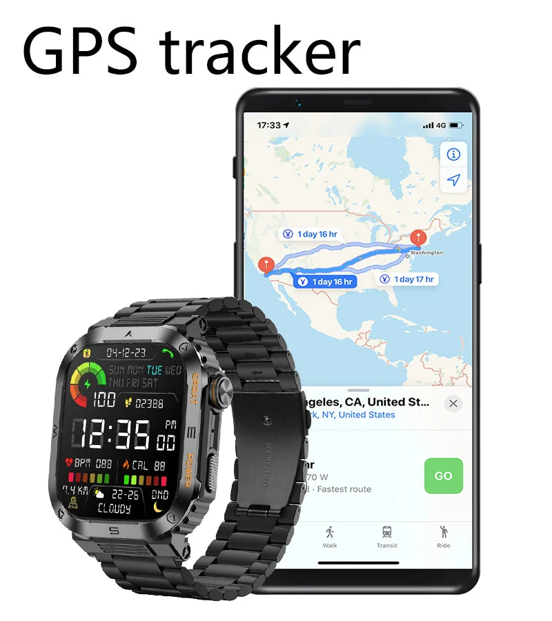 Nuevo reloj inteligente militar resistente con GPS para hombre, relojes deportivos IP68, resistente al agua, 2,01 pulgadas, llamadas por voz IA y Bluetooth, reloj inteligente para Android IOS