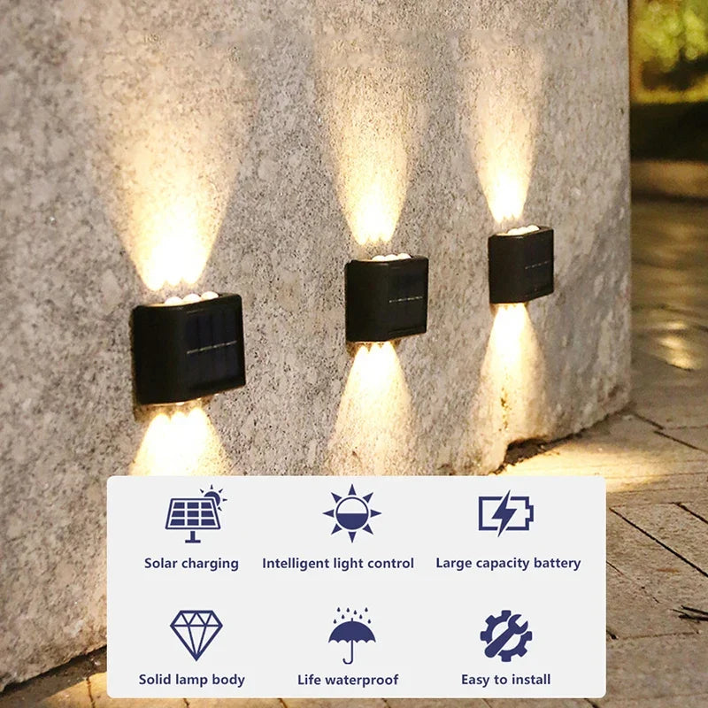 Lámpara de pared impermeable con energía solar, 2/6/10 LED, para patio, jardín, cochera