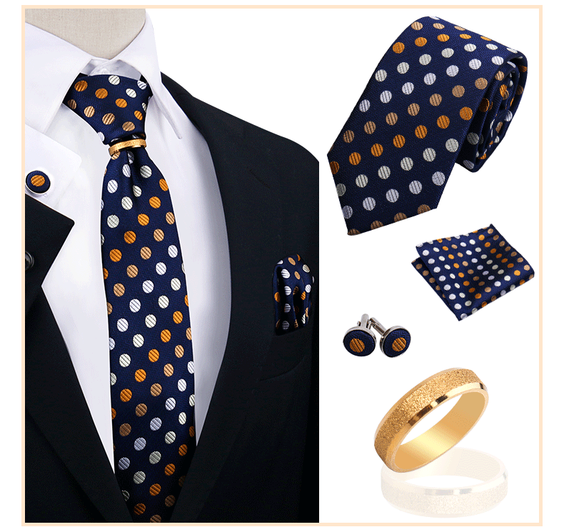 Corbatas para hombre con juego de broches y anillos, diseño de marca, corbatas, pañuelos, gemelos, regalos para bodas y fiestas, accesorios para hombre