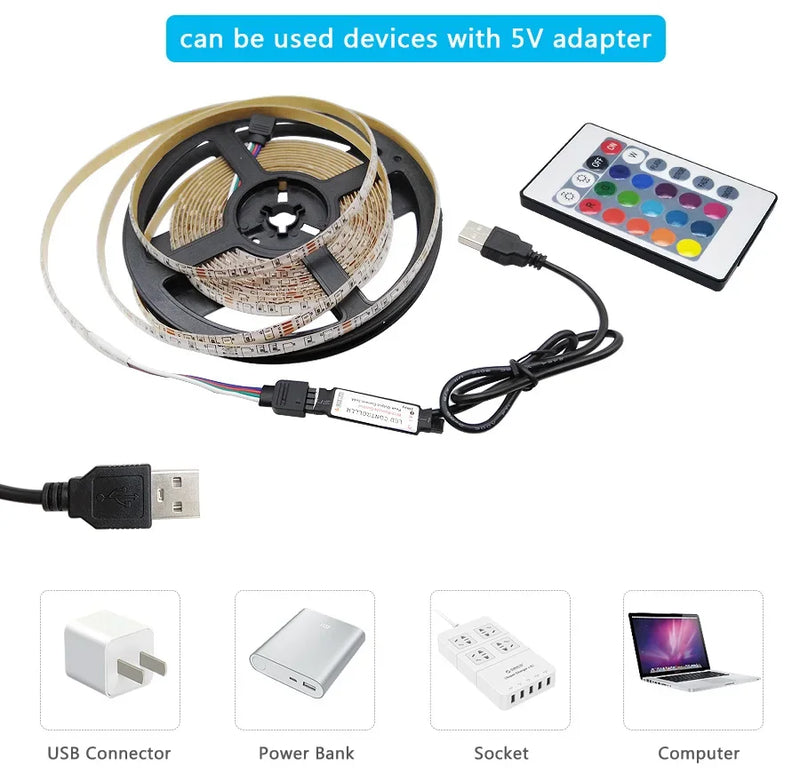 Luces LED para habitación, tira de luz LED USB de 5 V, enchufe Rgb 5050, 5 m, 10 m, retroiluminación LED para TV, luces LED inteligentes, accesorios de configuración para juegos