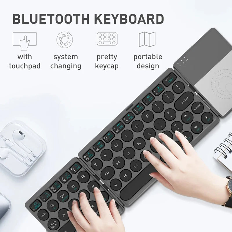 Foldable Bluetooth Keyboard With Touchpad Mini Wireless Keyboard Rechargable Keyboard For Tablet Notebook IOS Android Windows