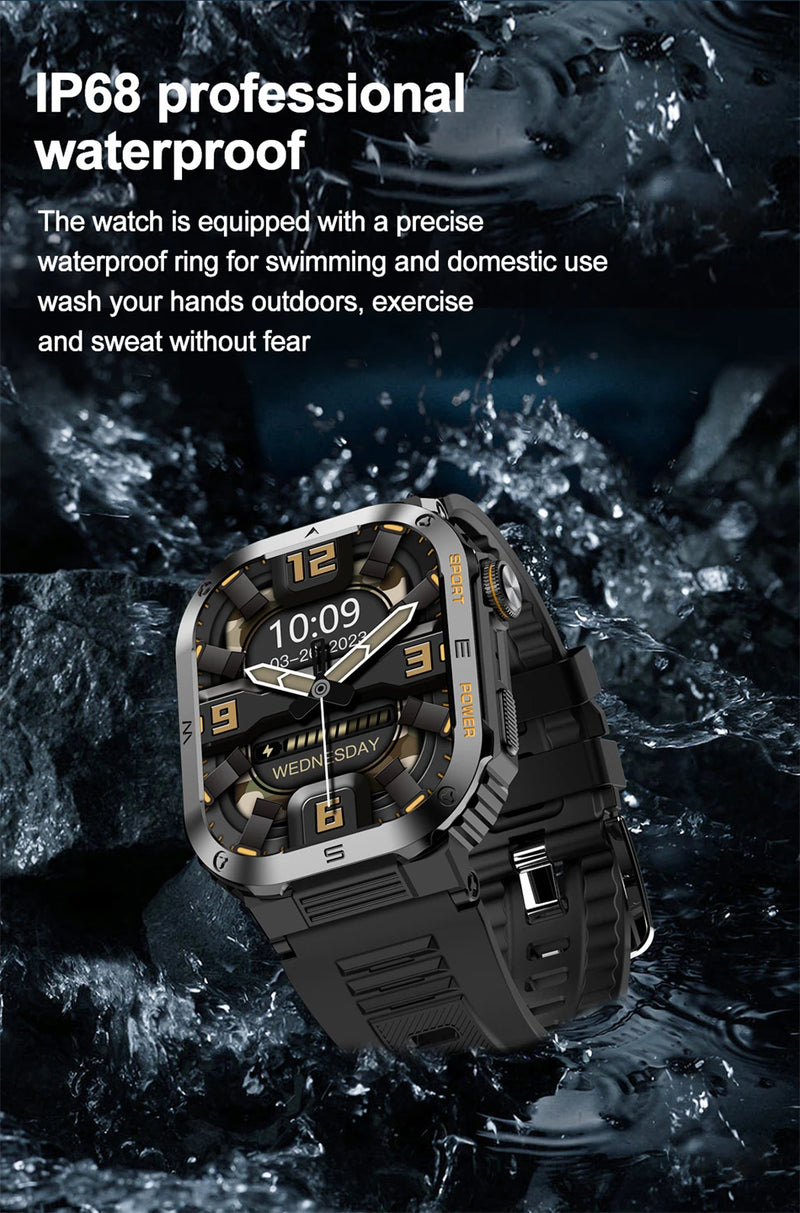 Nuevo reloj inteligente militar resistente con GPS para hombre, relojes deportivos IP68, resistente al agua, 2,01 pulgadas, llamadas por voz IA y Bluetooth, reloj inteligente para Android IOS