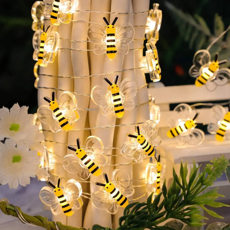 20 luces de hadas de abejas con USB, funciona con pilas, cadena de luces decorativas para dormitorio, plantas, patios, fiestas, bodas y Navidad