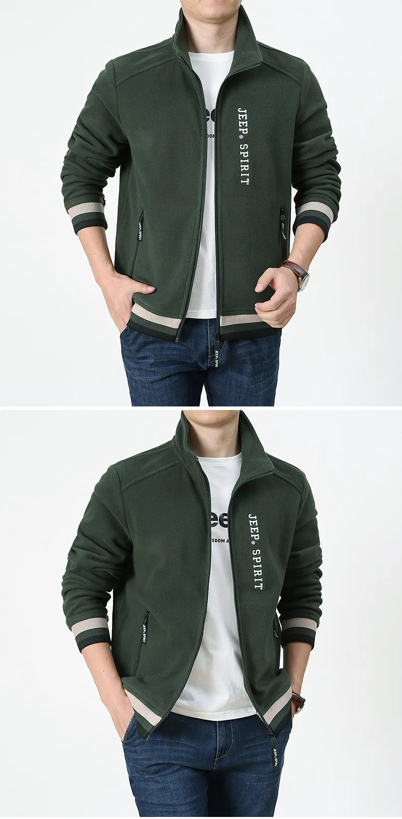 JEEP SPIRIT men casual outdoor simple fleece jacket autumn/winter fashion plus velvet warm stand collar embroidered jacket new