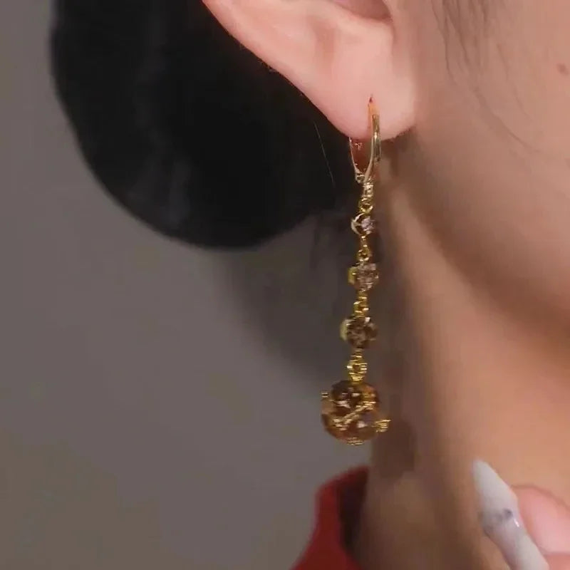 Pendientes elegantes y modernos con borlas de circonita y bola de diamantes de imitación marrones para mujer, accesorios de uso diario, regalos de joyería para fiestas