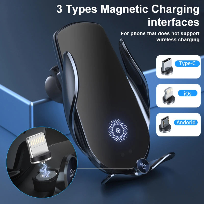 Universal Car Cell Phone Holder Bracket 15W Wireless Charging Handsfree Phone Holder In Car, For Dashboard Windshield Vent