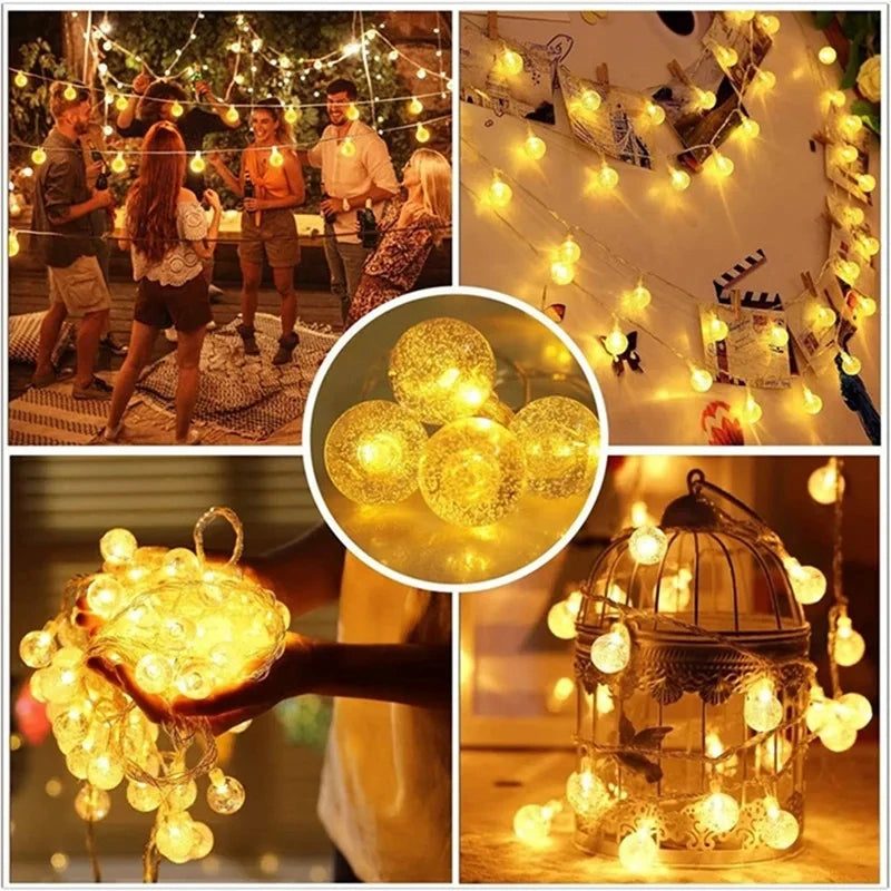 1.5-10m LED Crystal Ball Garland String Lights Indoor Decor Holiday Christmas Lamp 10/20/40/80 LED Fairy Lights Battery Operated