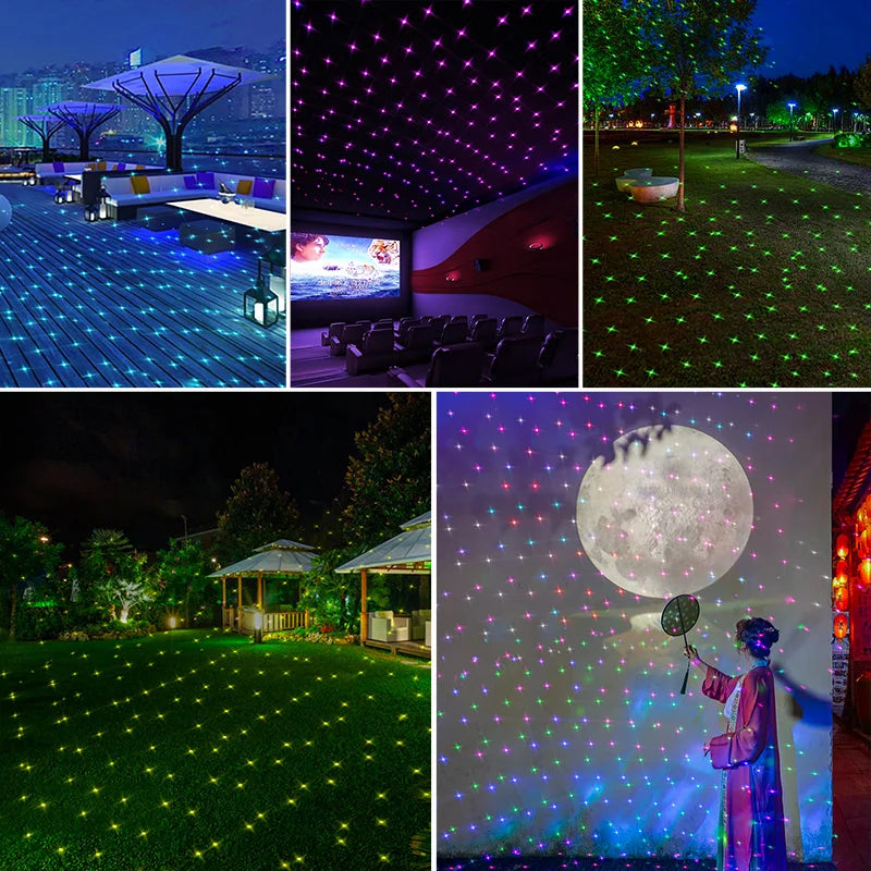 Iluminación de proyección láser de cielo estrellado dinámico Decoración de patio de parque Luz de ambiente giratoria Luz láser para exteriores