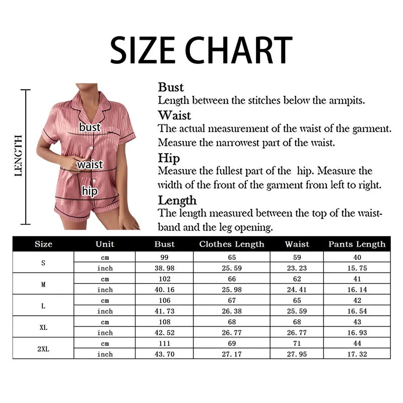 Women Sleepwear Summer Pajama Set  Turn Down Collar Faux Silk Satin Short Sleeve Top+Shorts Female Pijama Homewear Suit