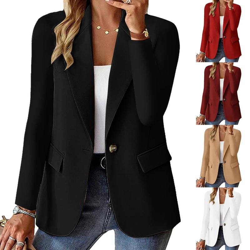 New Woman Clothing Korean Style Outerwear Long Sleeved Top Solid Color Cardigan Autumn Winter Office Lady Jacket Elegant Coat