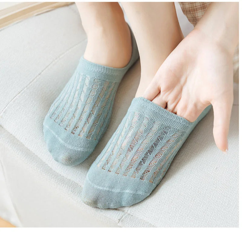 Socks women's Summer Invisible Short No Show Fashion Lace Breathable Silicone Non-slip Cotton Boat Socks