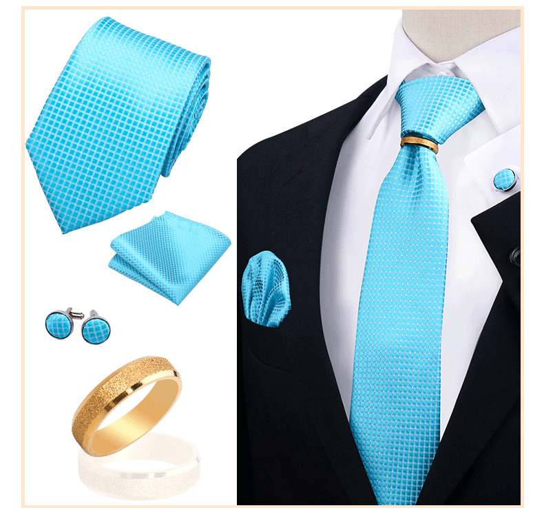 Corbatas para hombre con juego de broches y anillos, diseño de marca, corbatas, pañuelos, gemelos, regalos para bodas y fiestas, accesorios para hombre