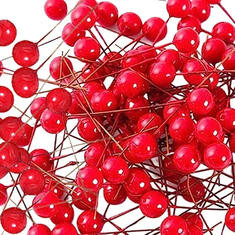 200/100/50Pcs Christmas Berries Simulation Berry Artificial Flower Red Fruit Cherry Plants Home Christmas Party DIY Decoration