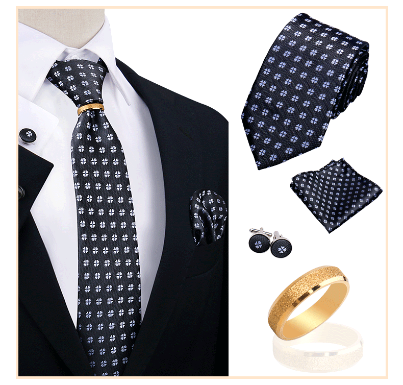 Corbatas para hombre con juego de broches y anillos, diseño de marca, corbatas, pañuelos, gemelos, regalos para bodas y fiestas, accesorios para hombre