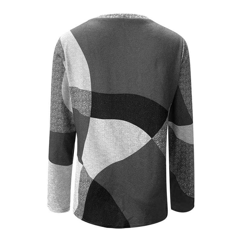 High-quality Trendy Women's Thin Geometric Contrast French Cashmere Long Sleeve Print Fashionable Loose Sweatshirt Comfortable