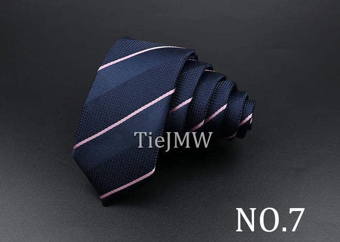 Men's Classic Skinny Stripe Necktie Red Navy Blue Ties Jacquard Woven Solid Plaid Dots Tie Daily Wear Cravat Wedding Party Gift