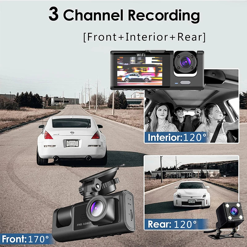 3 Channel WIFI Car DVR HD 1080P Inside Vehicle Dash Cam Three Way Camera DVRs Recorder Video Registrator Mini Dashcam Camcorder