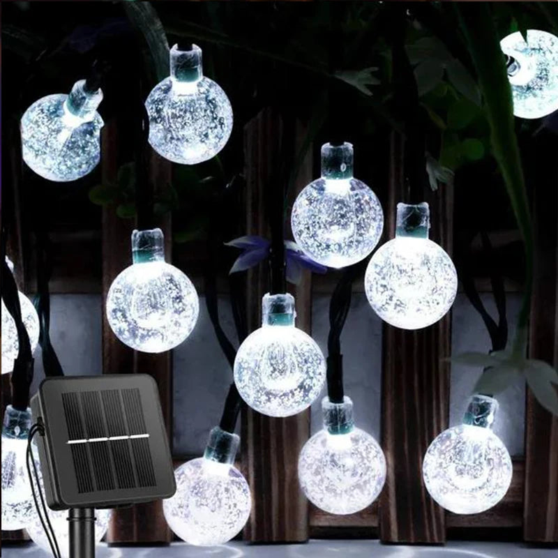 Guirnalda de luces solares para exteriores, guirnalda de luces de cristal para Navidad, 8 modos, resistente al agua, para patio, decoración de fiestas en el jardín